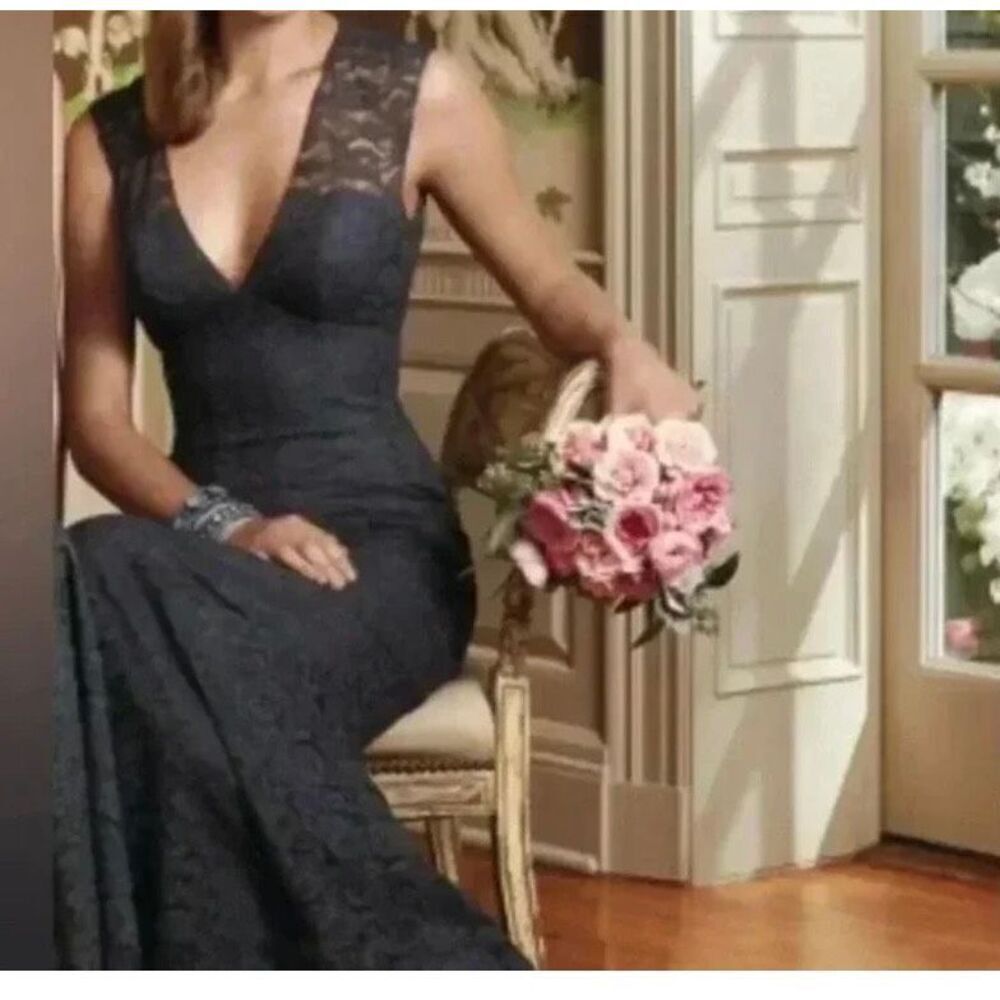 W too women’s navy blue lace open back long maxi dress size 10 XL